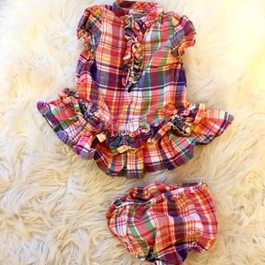 Ralph Lauren Baby Plaid Ruffle Dress and Bloomers